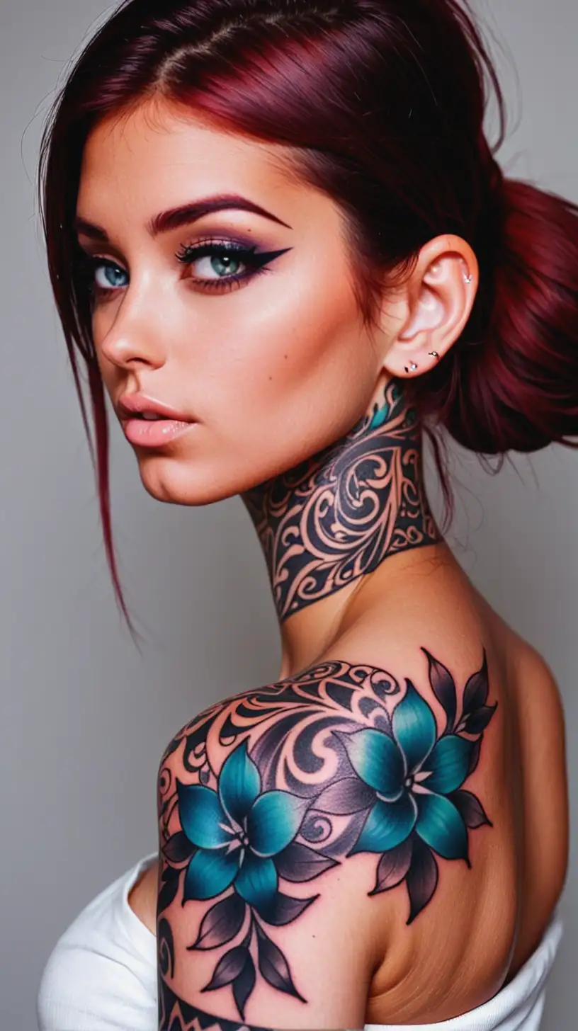 Graceful Woman with Intricate Tattoo Design