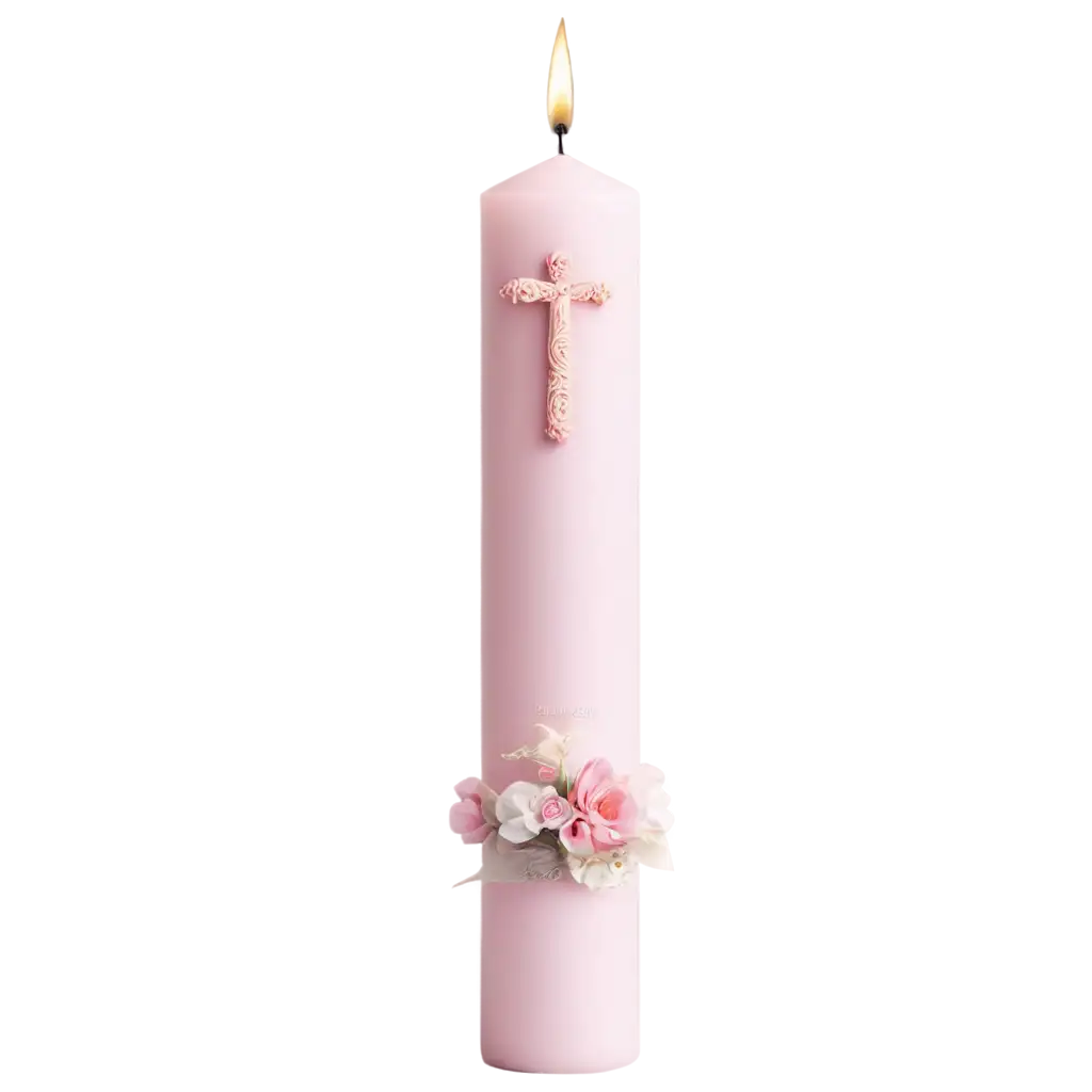 Baptism Candle design with pink colour theme. Cross and angels to be added. Florished with flowers around. Space for name to be vacant 