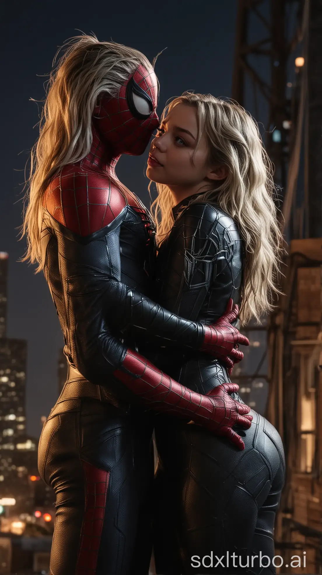 Sydney-Sweeney-and-SpiderMan-Embrace-on-Rooftop-at-Night