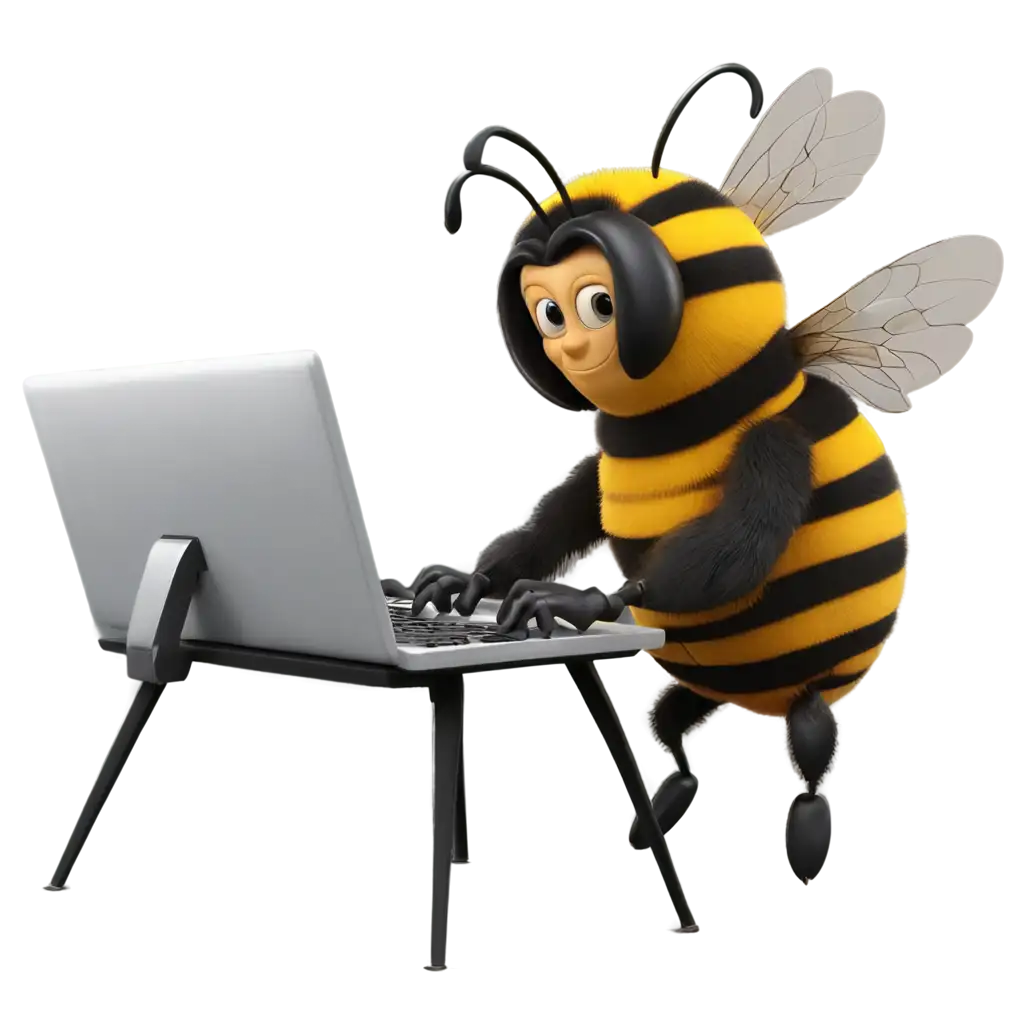 Bee-Typing-on-a-Computer-PNG-Image-Creative-and-Fun-Illustration-in-HighQuality-PNG-Format