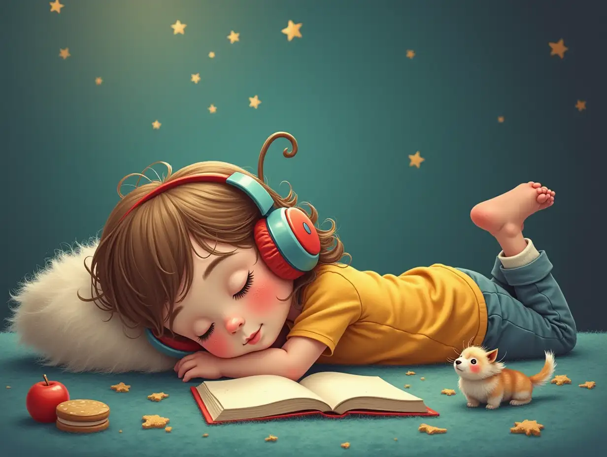 Child-Relaxing-with-Headphones-Surrounded-by-Storybook-Elements