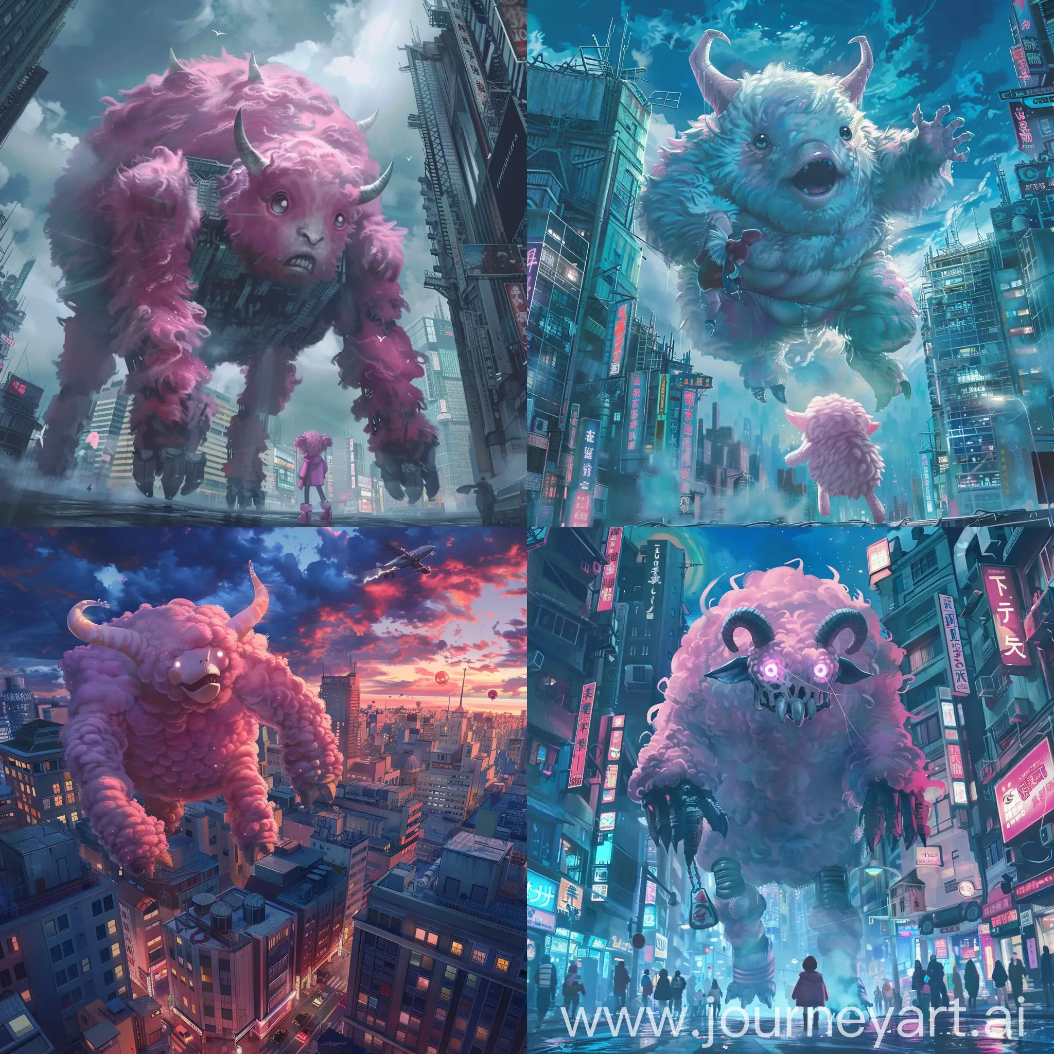 Anime-Night-Megapolis-Pink-Little-Sheep-Chasing-HumanSized-Monster