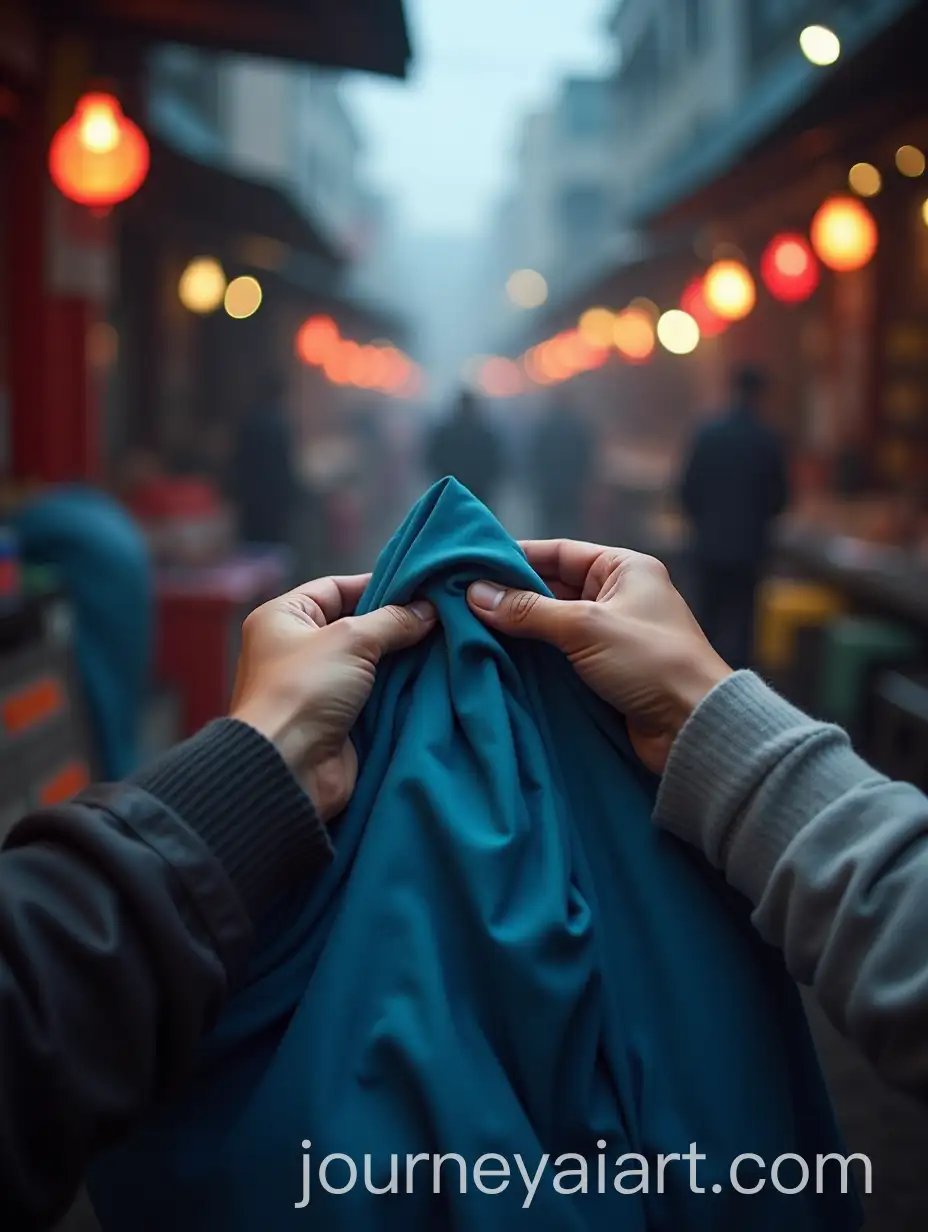 Early-Morning-at-a-Traditional-Market-VendorAI-Image-Prompt-Expansion-Preparing-Blue-Fabric-in-Misty-Air