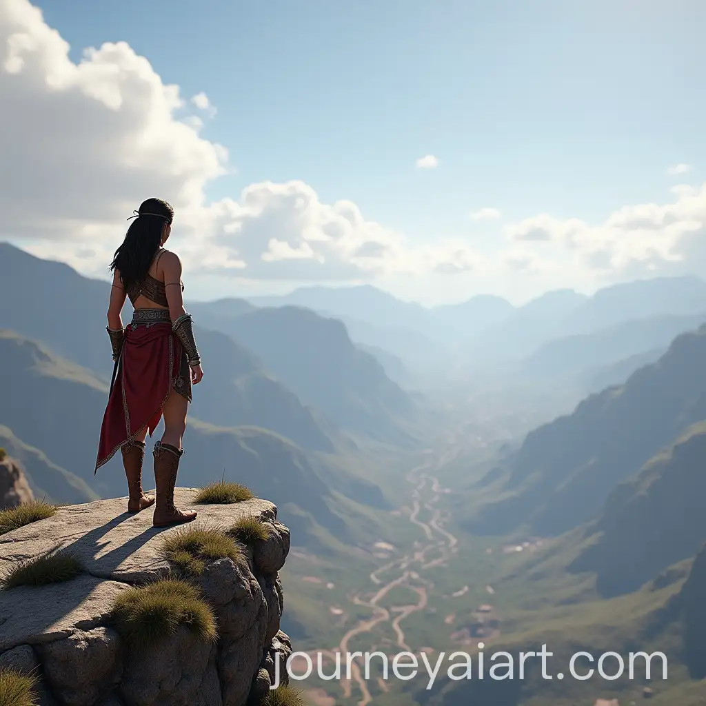 Kassandra-from-Assassins-Creed-Odyssey-on-Mount-Taigeto-Overlooking-the-Landscape