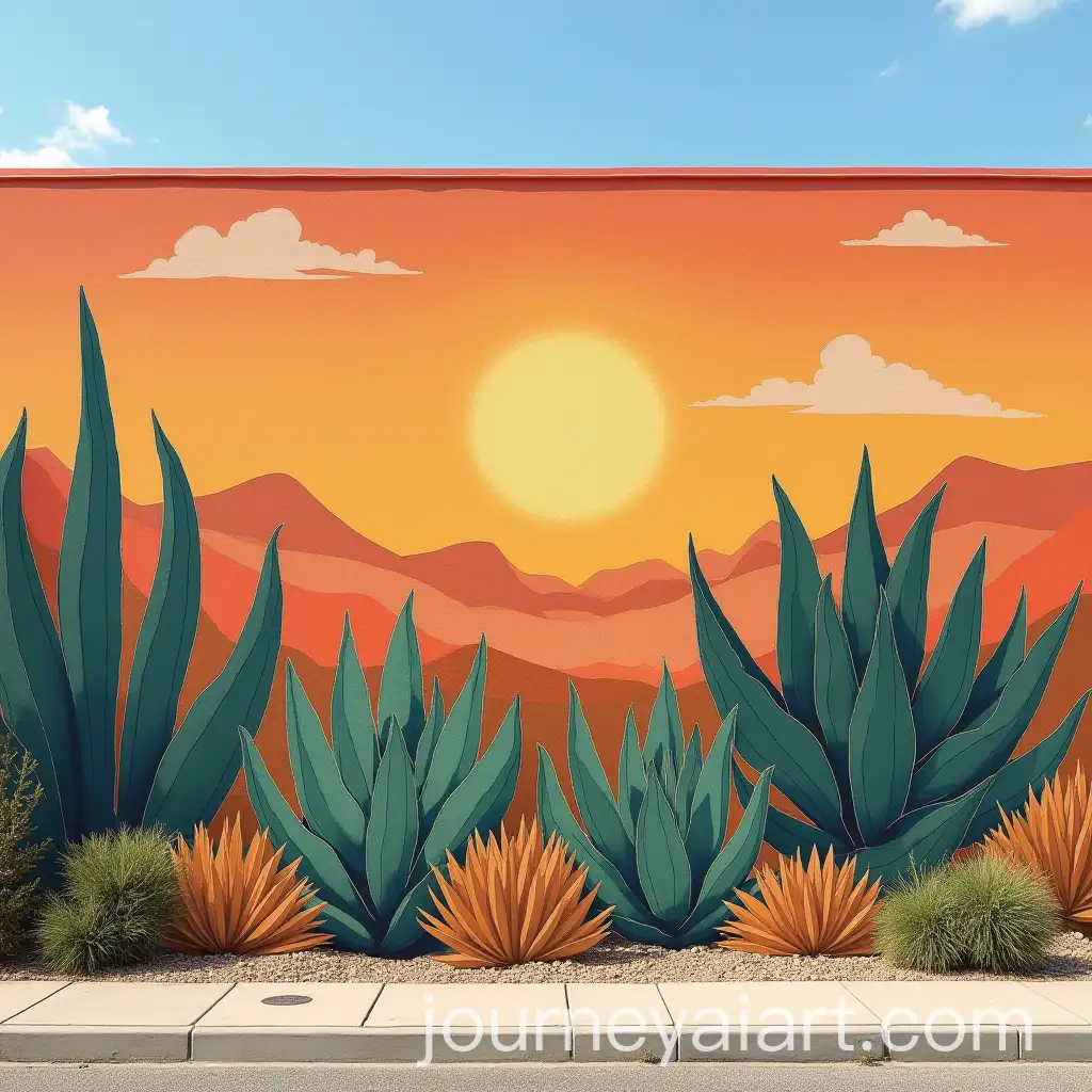 Agave-Mural-Painted-on-EastFacing-Wall-with-Warm-Color-Palette