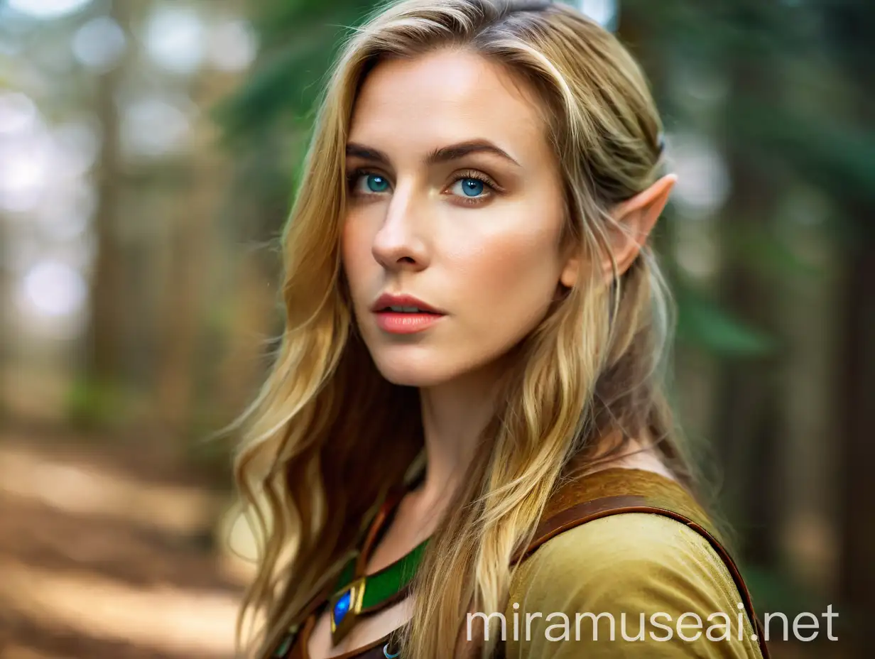 Portrait of a Female Elf Ranger in Enchanted Forest