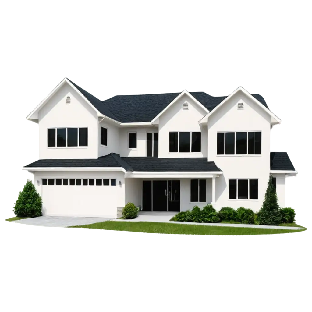 TwoStory-White-Residential-House-with-Black-Roof-PNG-Image-Capturing-Architectural-Elegance-in-High-Quality