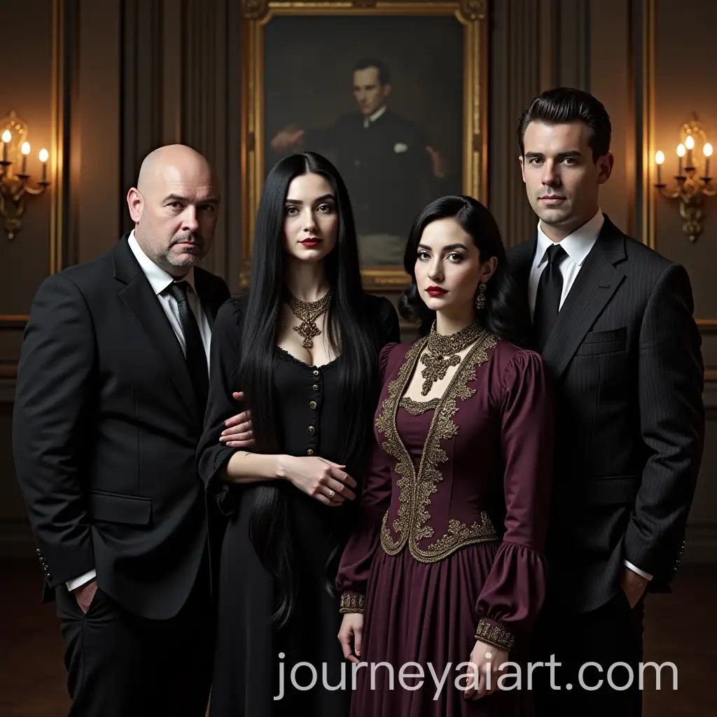Quirky-Addams-Family-Portrait-in-Vintage-Style
