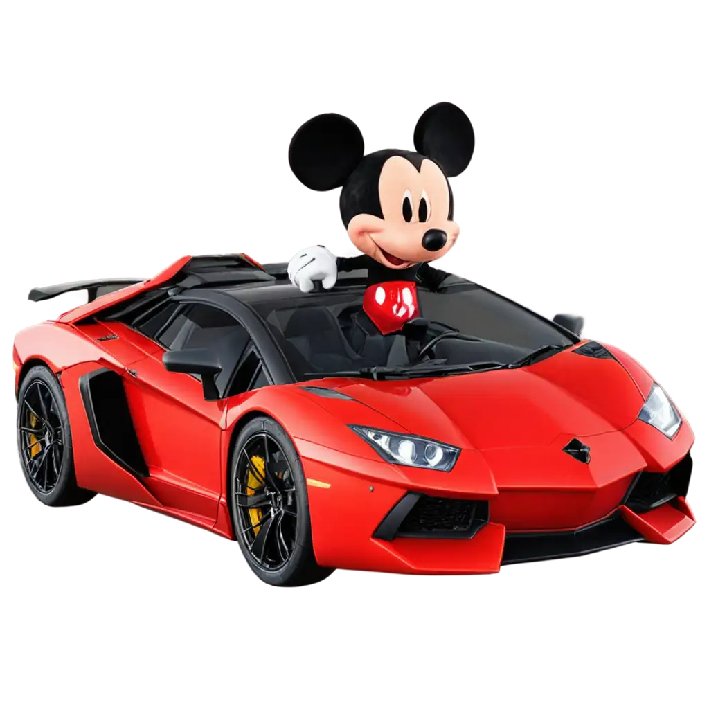 PNG-Image-of-Mickey-Mouse-Driving-Lamborghini-Aventador-AIGenerated-Art