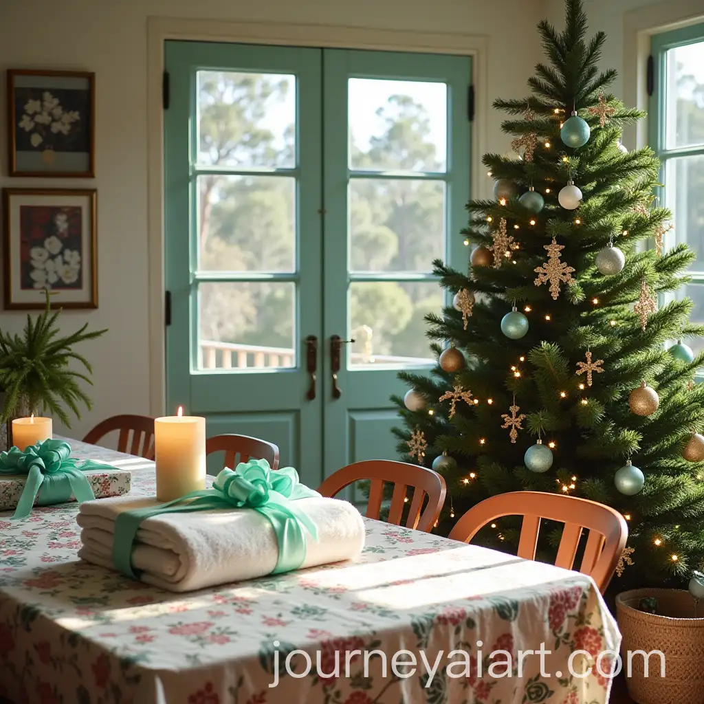 Australian-Home-Decorated-for-Christmas-with-MintColored-Ornaments-and-Gifts