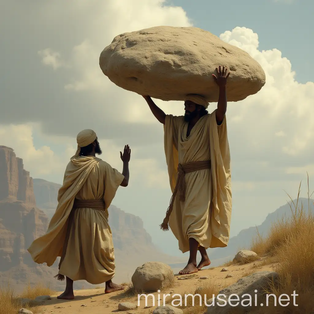 Beggar Carrying Big Rock with Divine Assistance