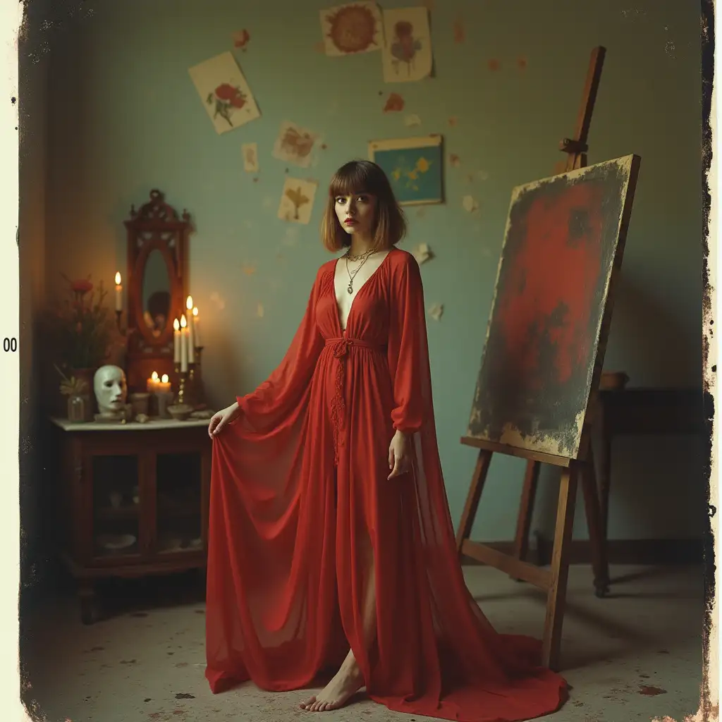 Mysterious-Woman-in-Abandoned-Artists-Studio-with-Artistic-Props