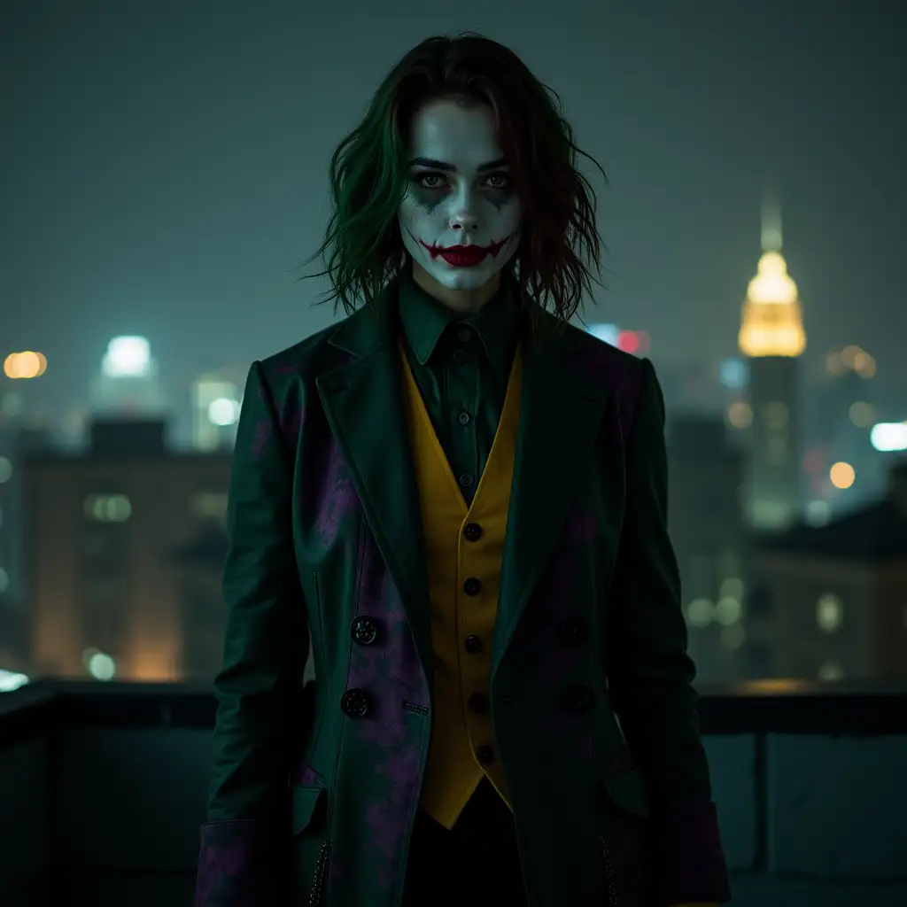 Teagan-Croft-as-Young-Female-Joker-on-Gotham-Rooftop-at-Night