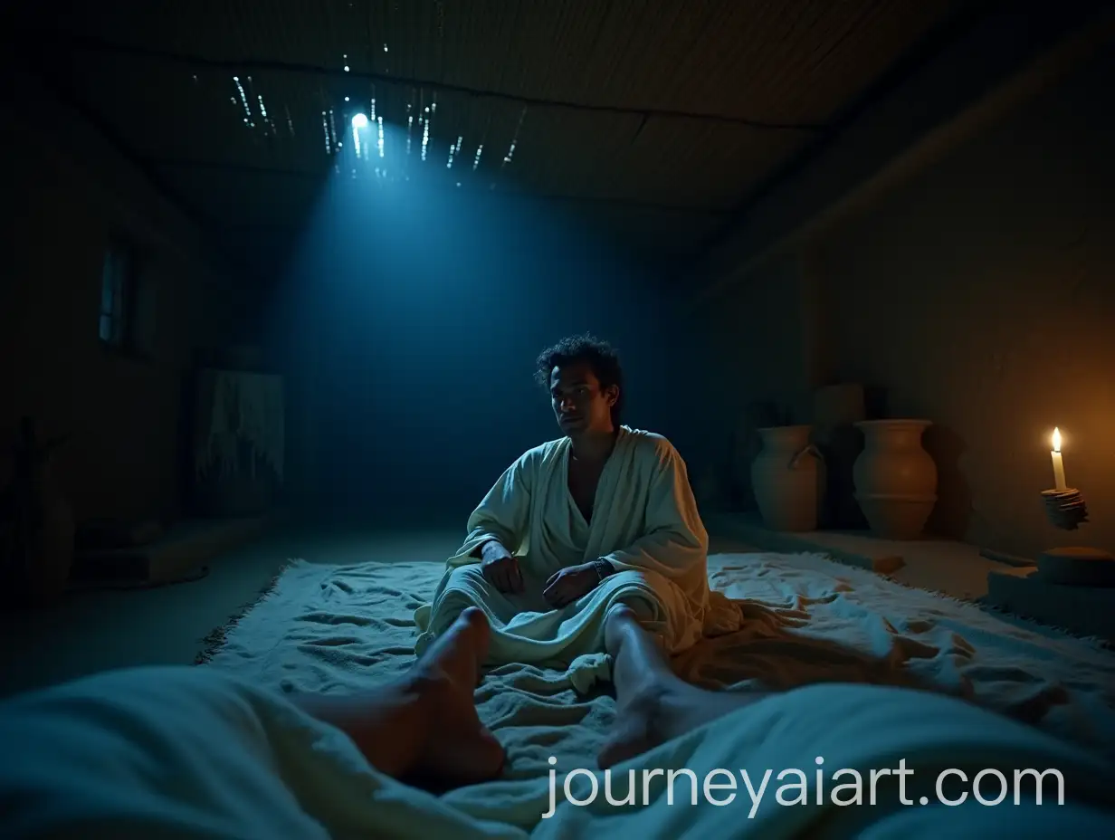 7thCentury-BedAI-Image-Prompt-Expansionouin-Man-Waking-Up-in-a-Desert-Home-at-Night