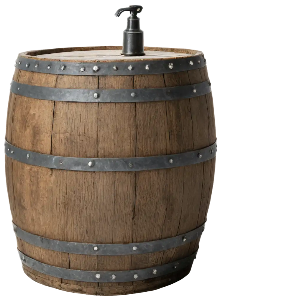 Rustic-Wooden-Barrel-with-Metal-Tap-PNG-Perfect-for-Quality-and-Clarity-in-Design