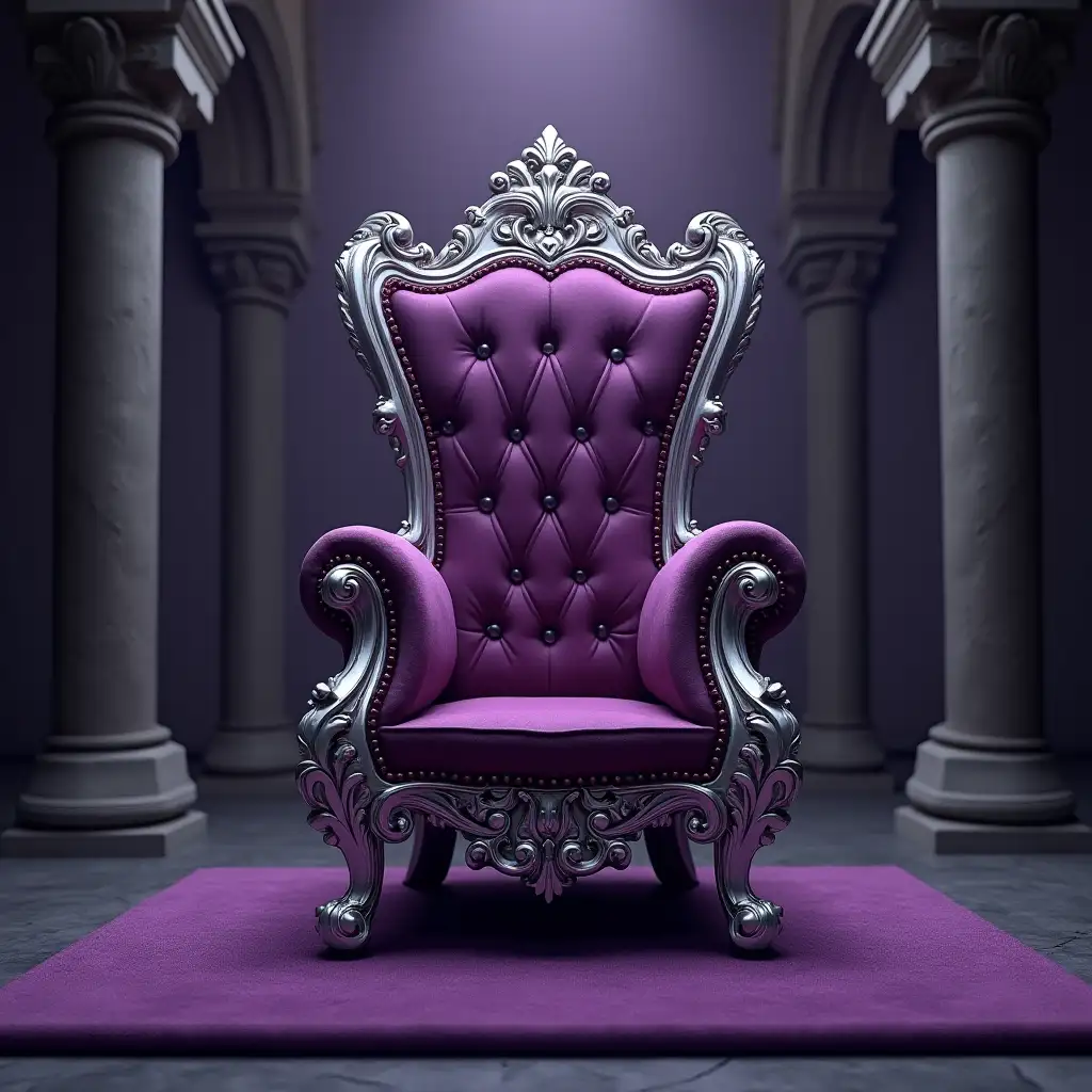 Royal Chair in Castle Setting HD Realistic Purple and Silver Design