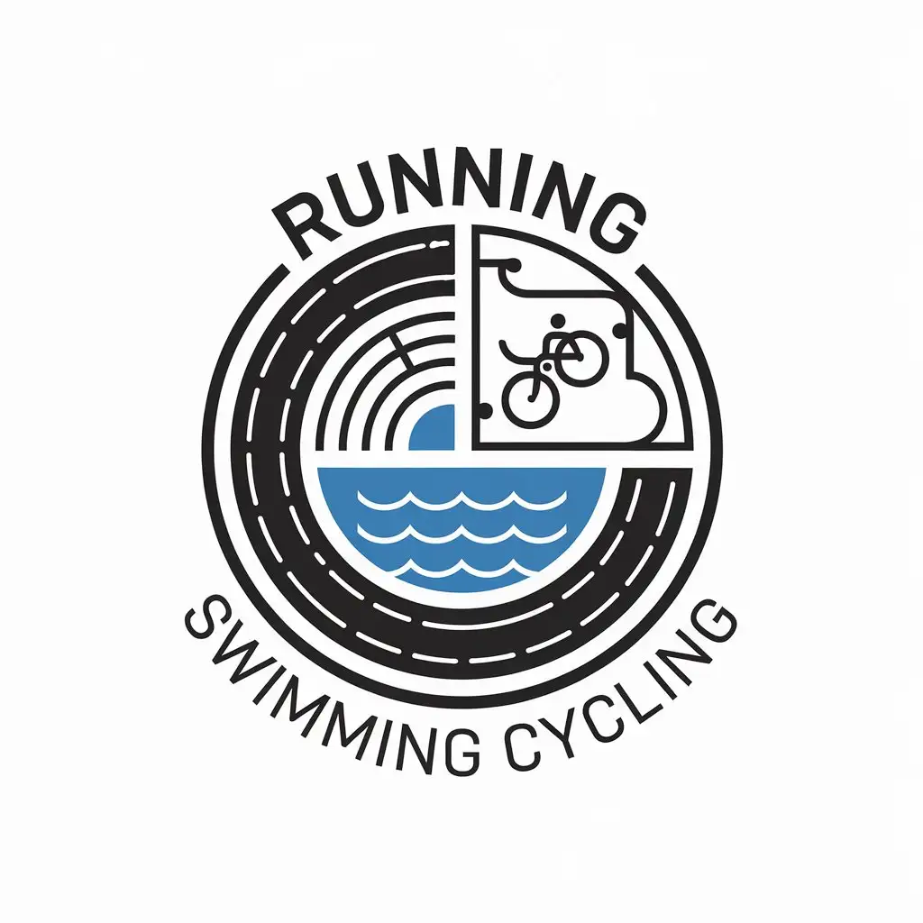 a vector logo design,with the text "running swimming cycling", main symbol:sports,complex,be used in Sports Fitness industry,clear background