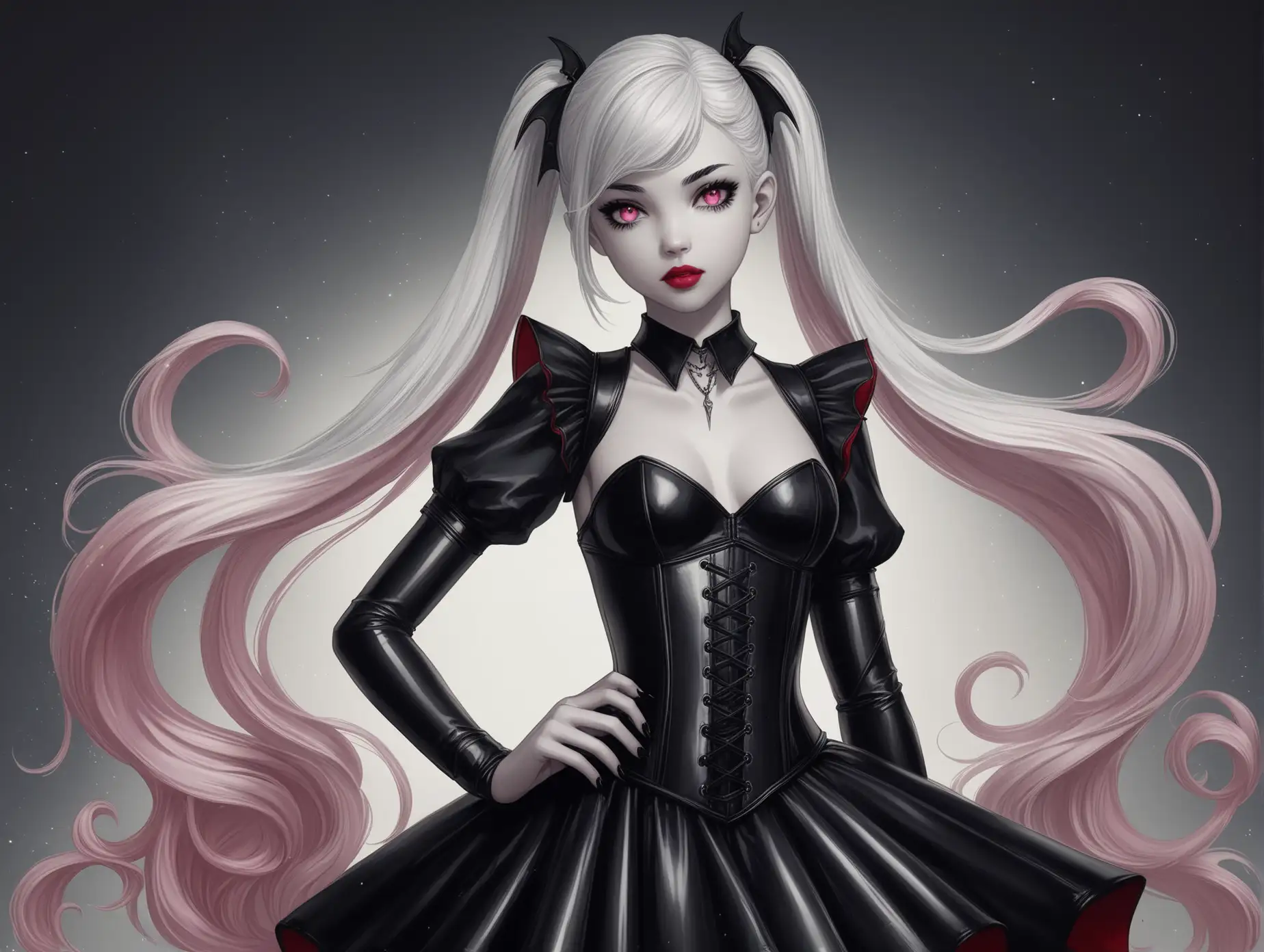 Anime-Vampire-Girl-in-Black-Latex-Corset-with-Pink-Eyes-and-White-Hair