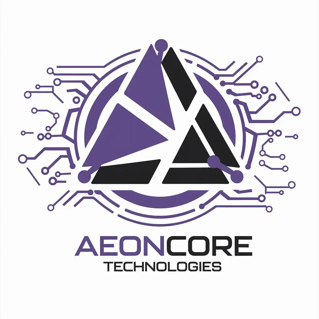 LOGO Design for AeonCore Technologies Purple Black with Broken Triangle Symbol for Tech Industry