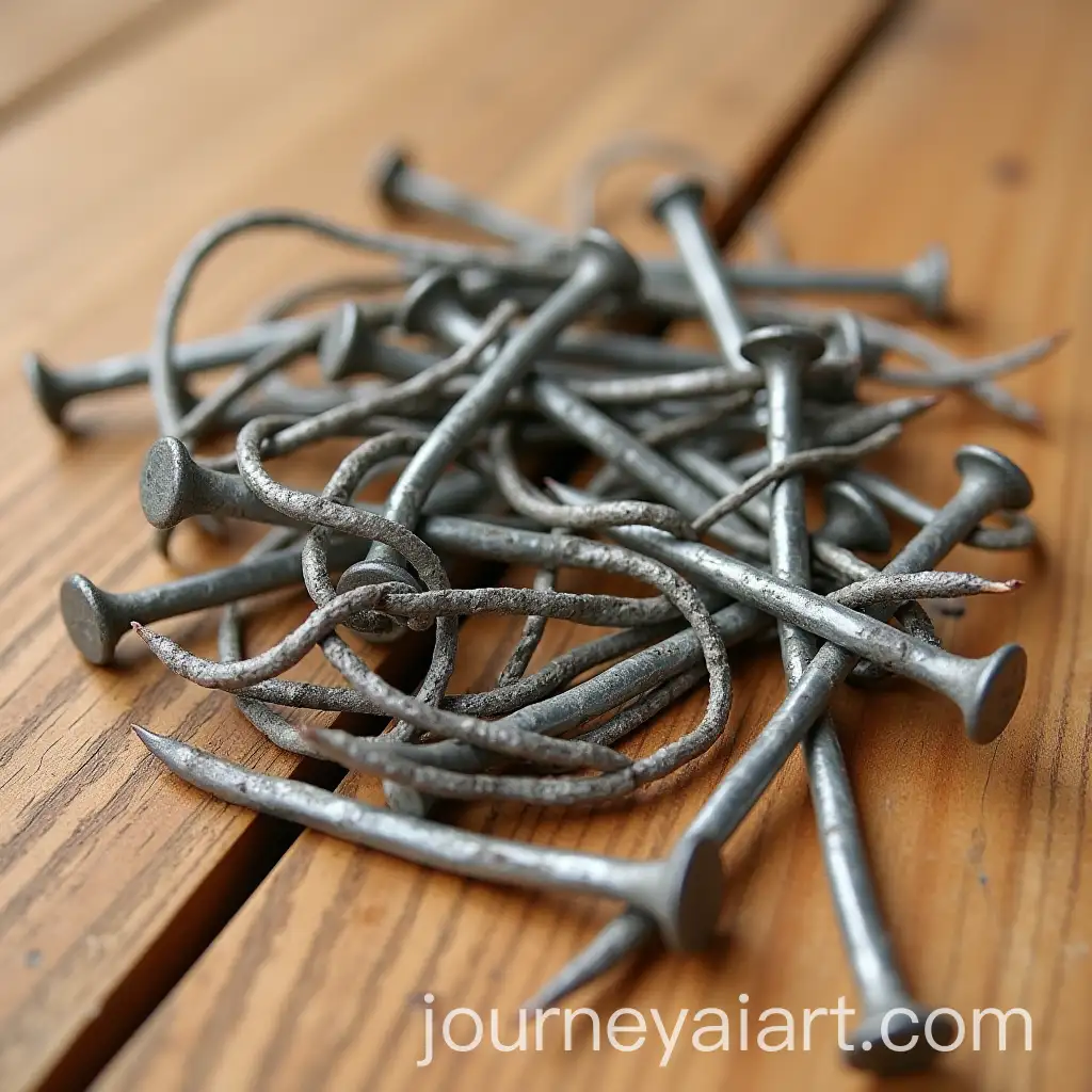 Coiled-Nails-on-a-Wooden-Surface