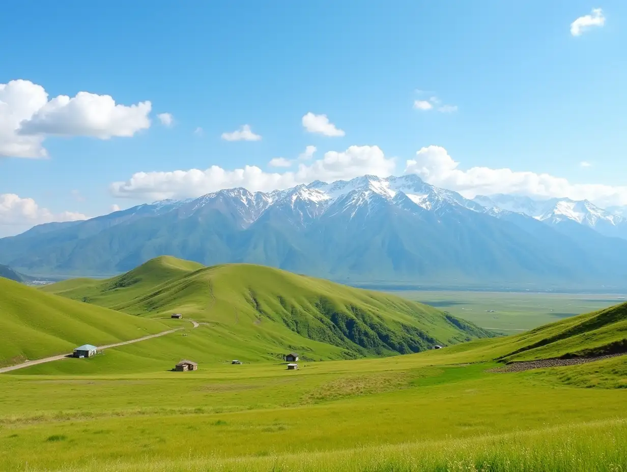 Stunning-Vista-of-Nalati-Grassland-and-Majestic-Mountains-in-Xinjiang