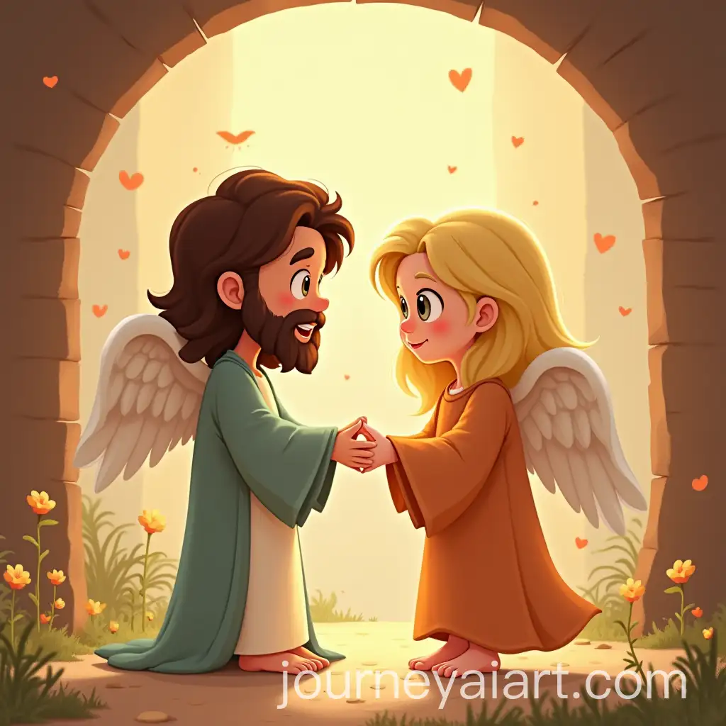 Tender-Embrace-Between-Jesus-and-an-Angel-in-Cartoon-Style