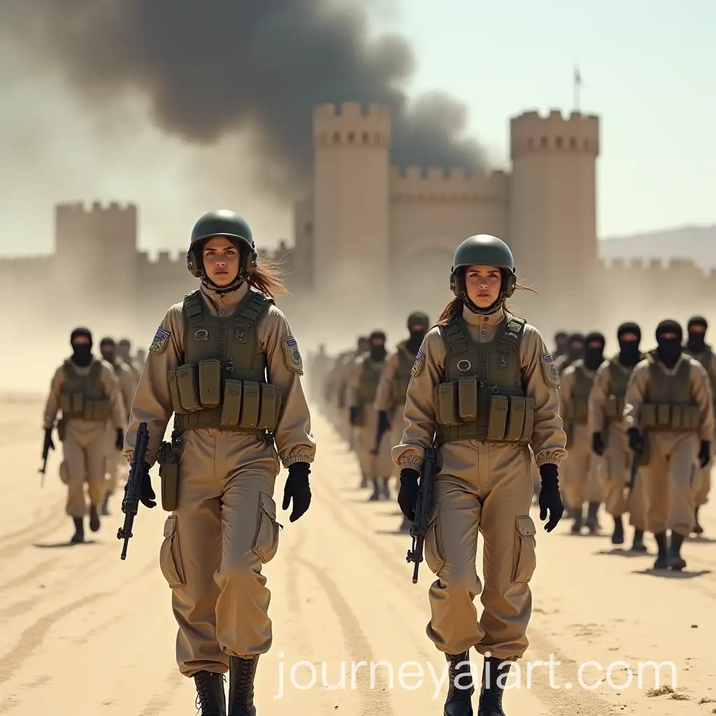 Female-Pilots-in-Desert-Standoff-with-Armed-Enemy-Soldiers-Near-Ruined-Fort