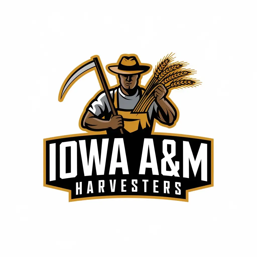 LOGO Design for Iowa AM Harvesters Tough Farmer with Scythe or Wheat Bundle for Sports Fitness Industry