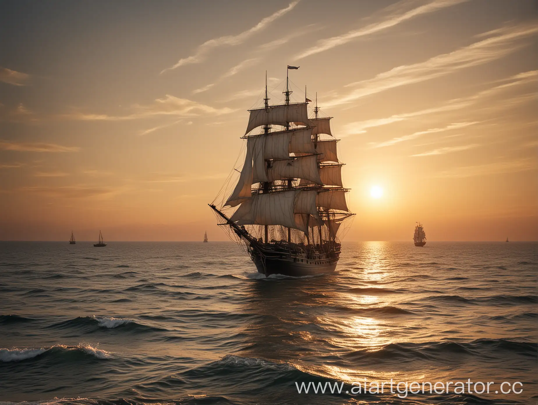 Birthday-Card-Design-with-Sailing-Ship-at-Sunset