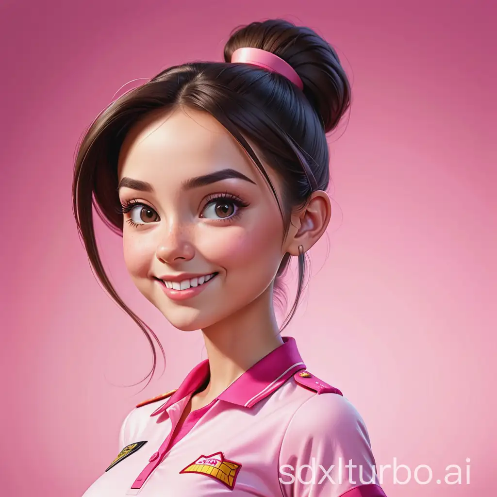 Realistic-Cartoon-Style-Woman-with-Long-Ponytail-in-Pink-Uniform