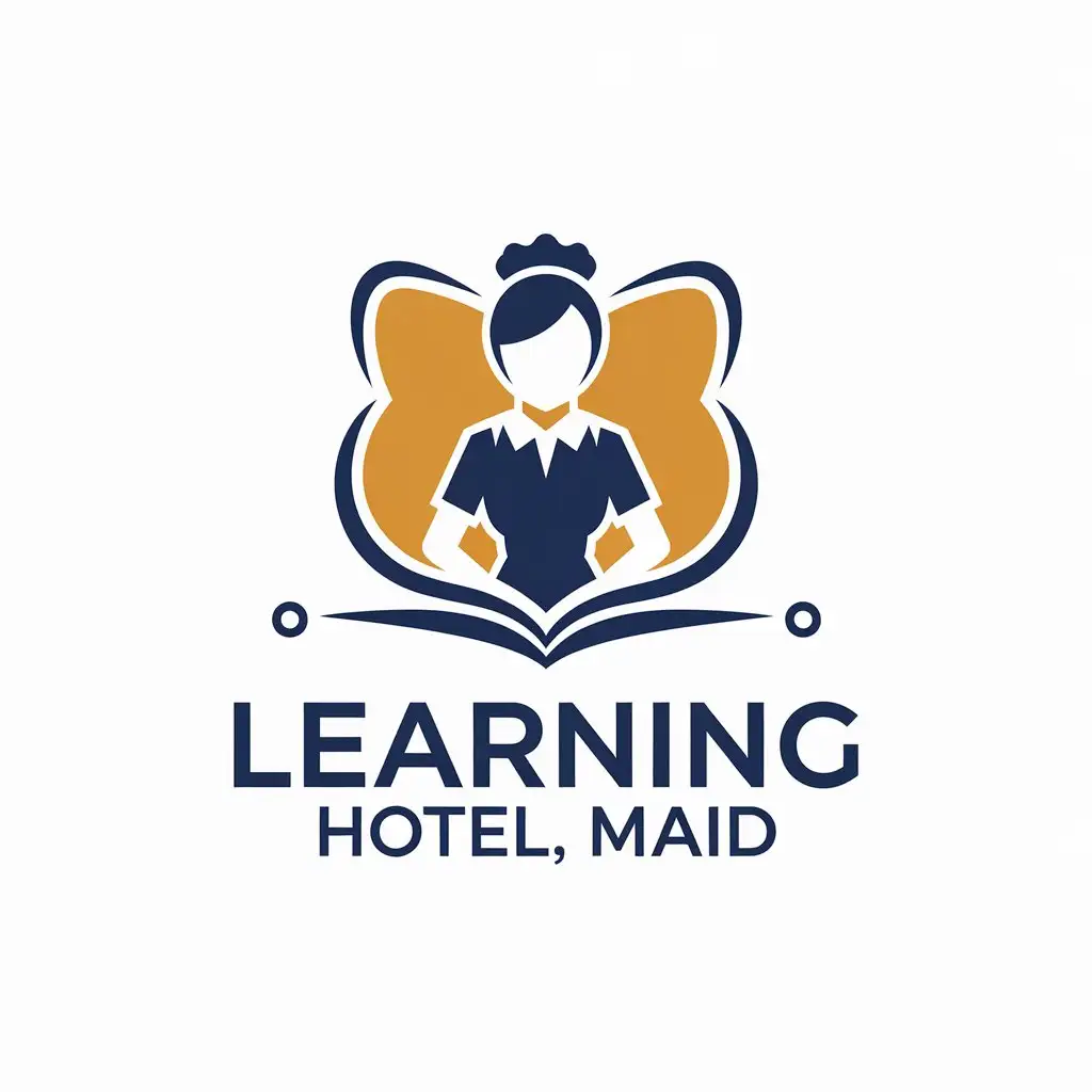 a vector logo design,with the text "learning, hotel, maid", main symbol:training staff in a hotel,Moderate,be used in education industry,clear background