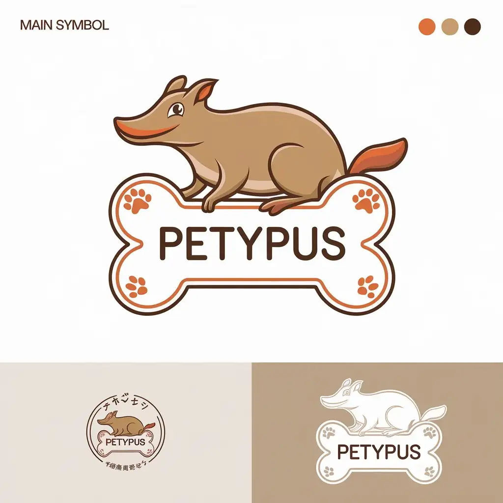 LOGO Design for Petypus Japanese Style Platypus on Dog Bone with Paw Prints and Modern Aesthetic