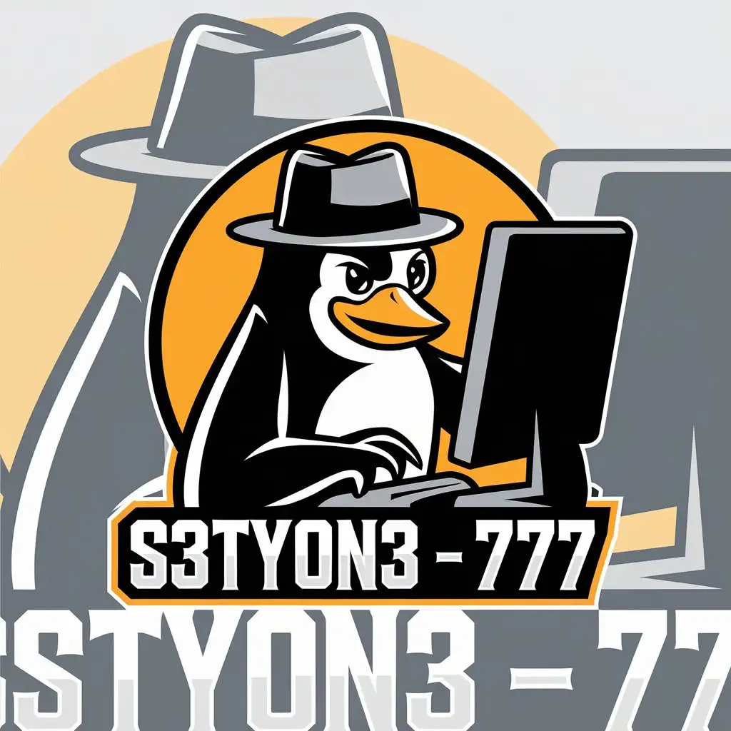 a vector logo design,with the text "s3ty0n3 - 777", main symbol:Tux Hacker,Moderate,clear background