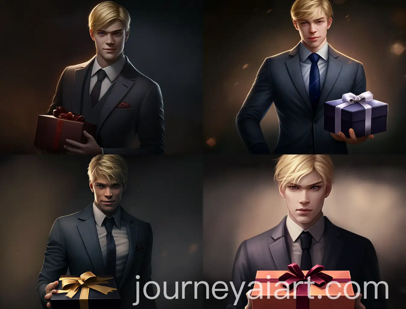 Handsome-Man-in-Business-Suit-Holding-Gift-in-Dark-Atmosphere-Portrait