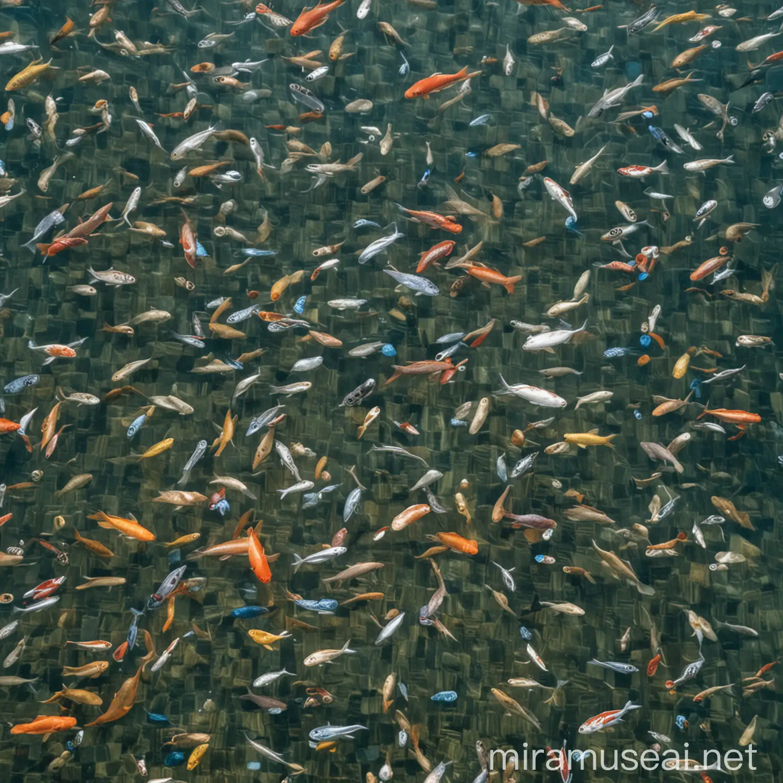 Diverse Underwater Fish Community Swimming in Colorful Coral Reef