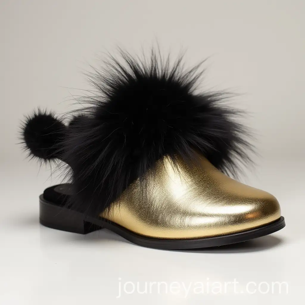 Metallic-Gold-Backless-Slipper-Mule-with-Black-Silk-Cushioned-Faux-Fur-Detail