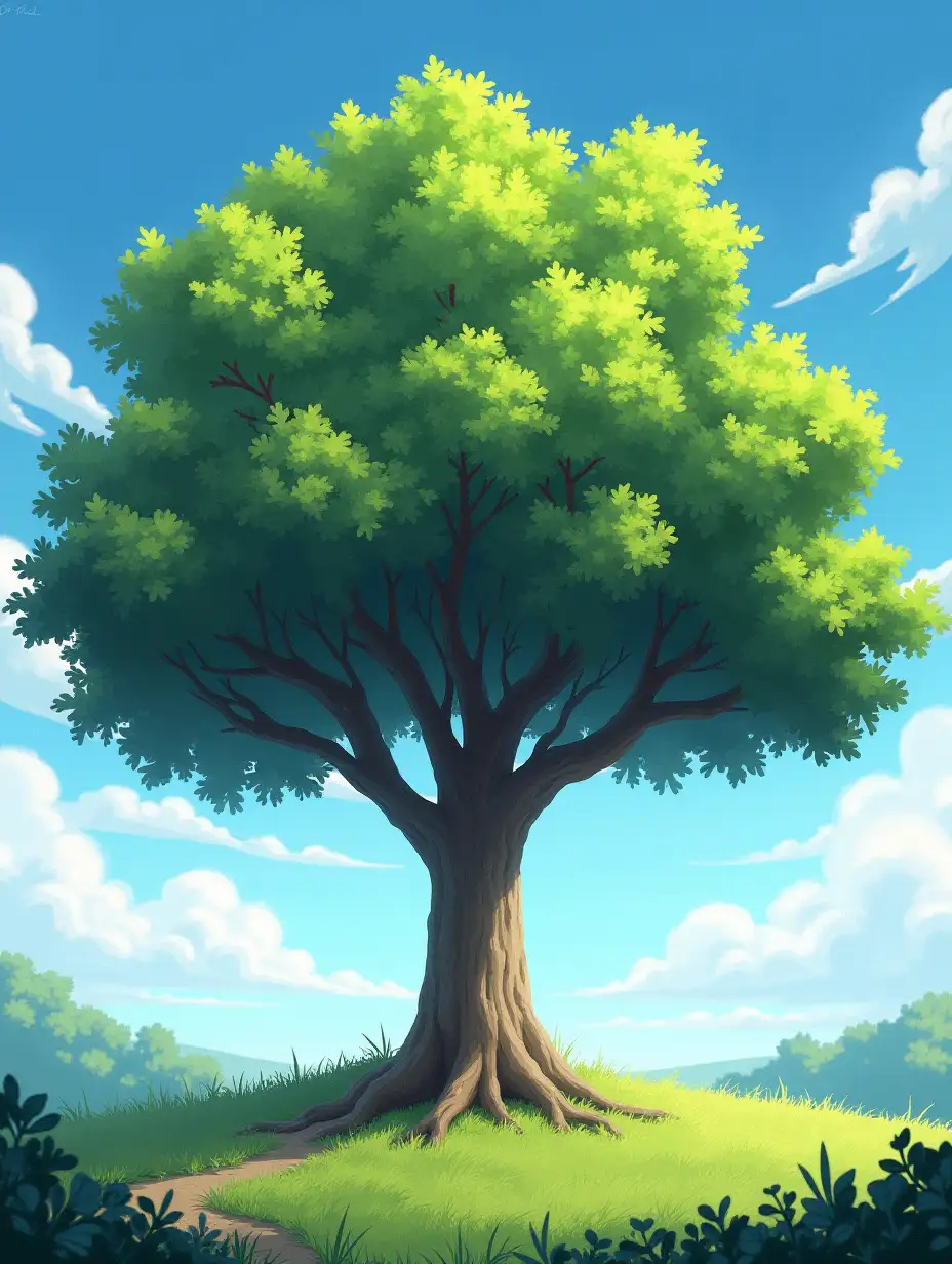 A tree, anime style, in the park, landscape