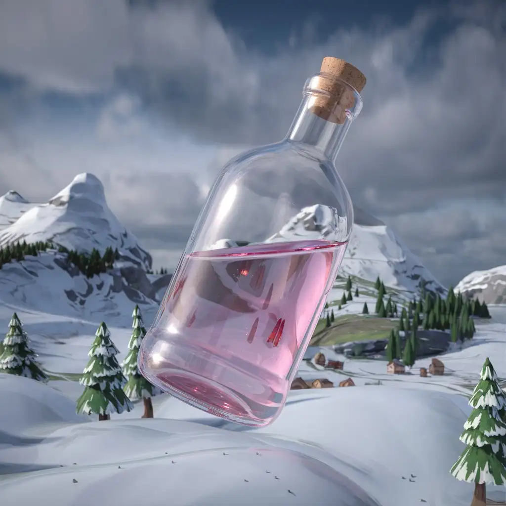 Floating-Bottle-in-Winter-Nature-with-3D-Special-Effects