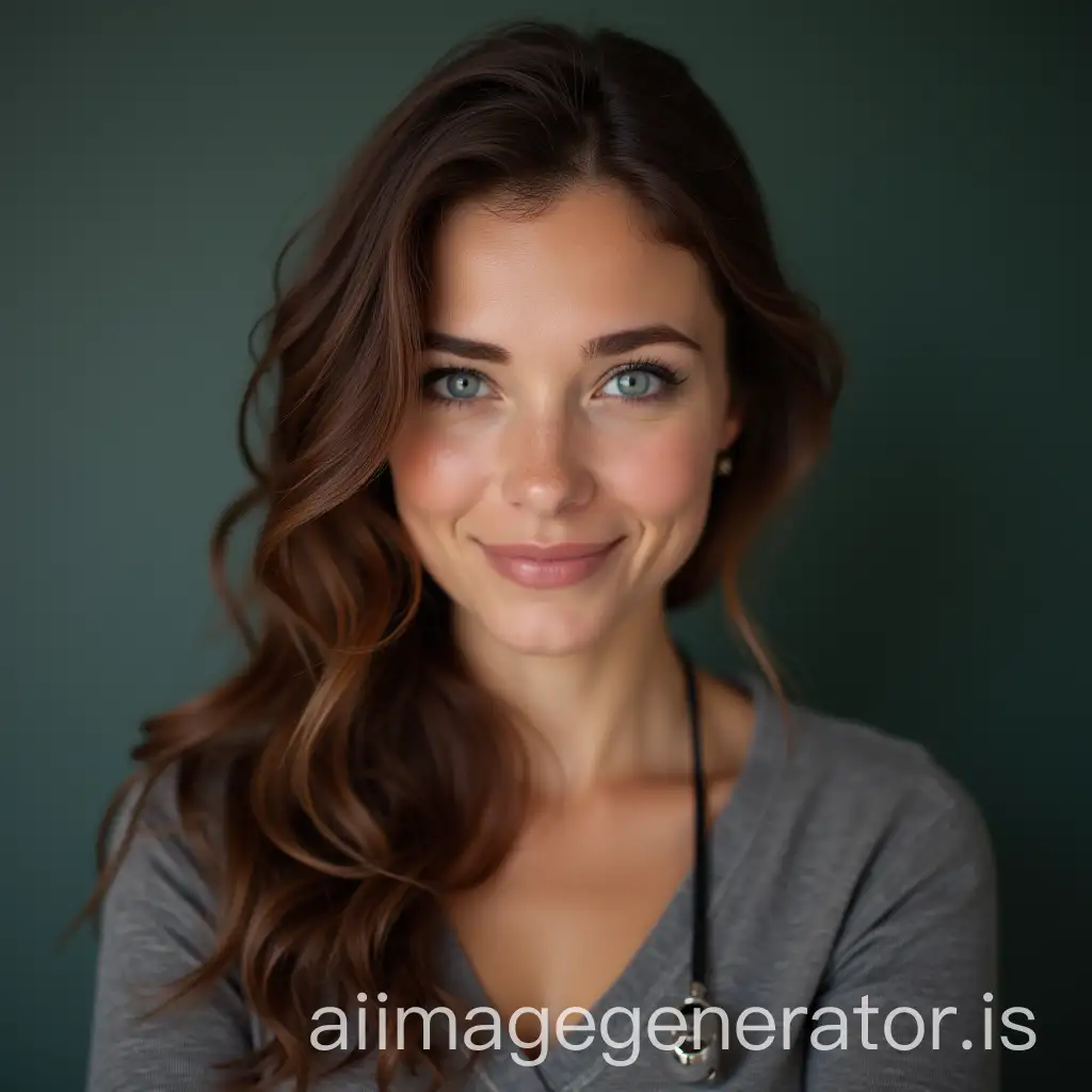 self-portrait brunette woman blue eyes teacher