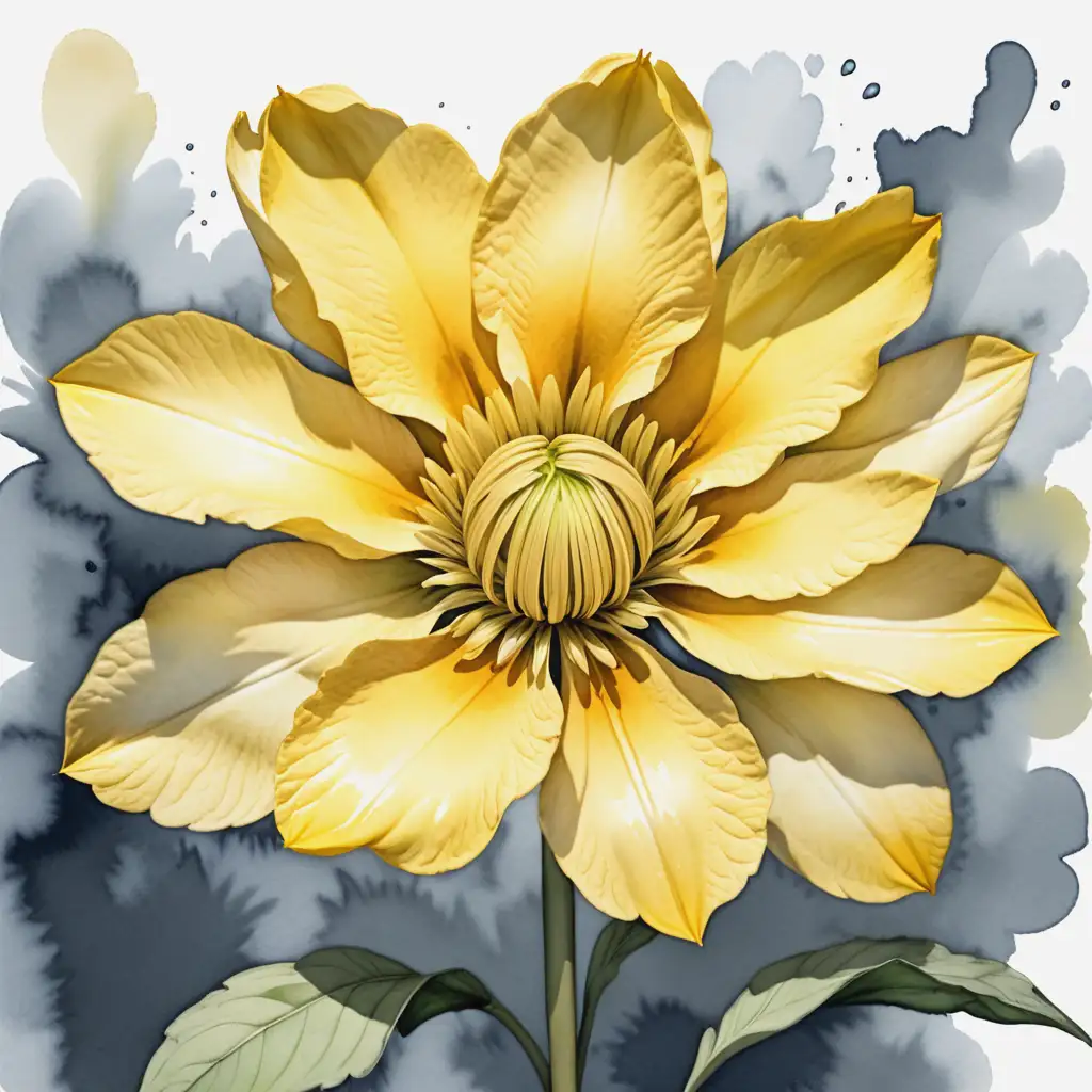 direct front view of a large yellow flower in a water color style