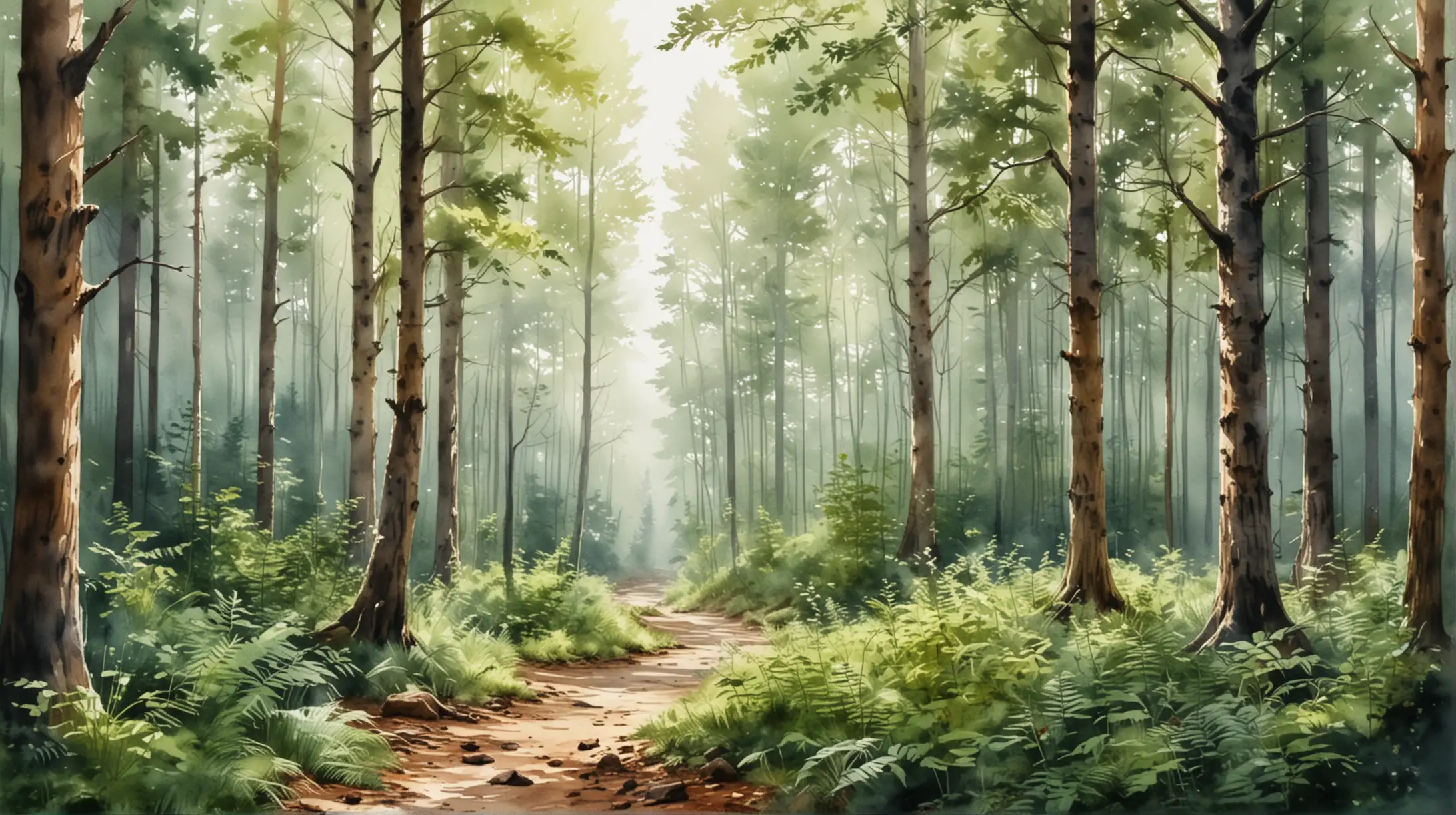 Realistic Watercolor Illustration of Forest View