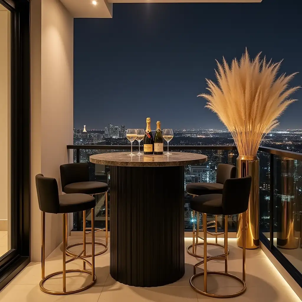 Elegant-Glamour-Balcony-with-Night-City-View-and-Champagne-Setup
