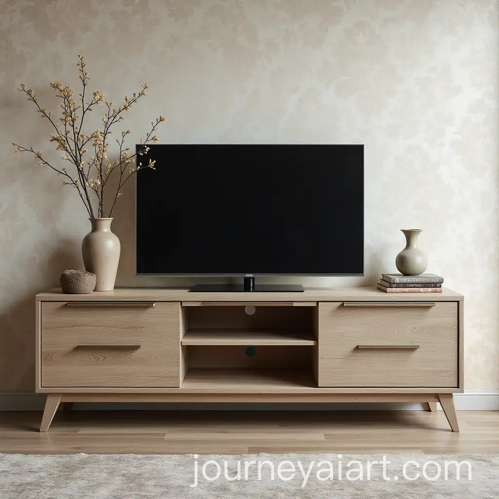 Rustic-Dark-Oak-TV-Stand-with-Vintage-Decor-and-Elegant-Wallpaper