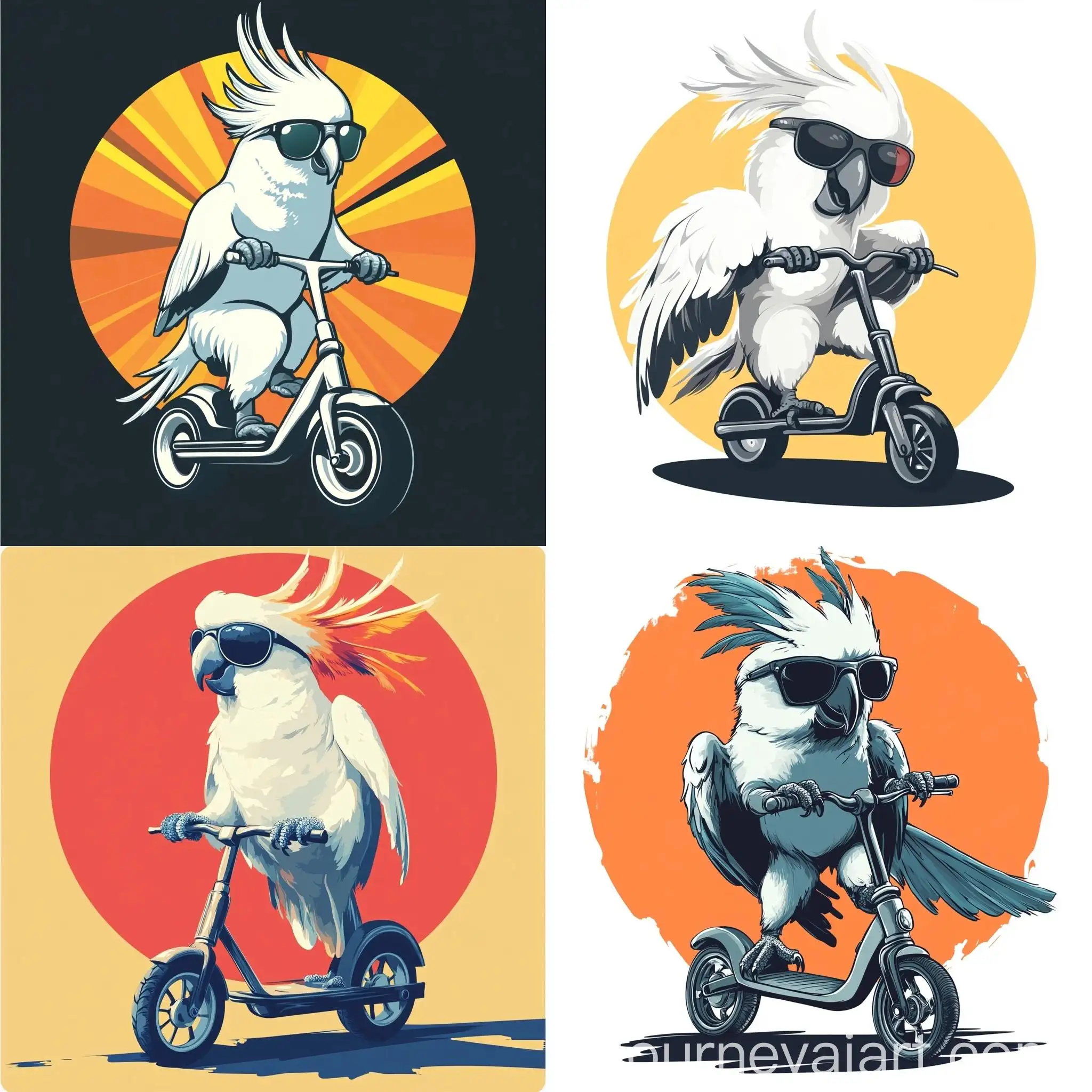 Cheeky-Cockatoo-Riding-Scooter-in-Sunglasses