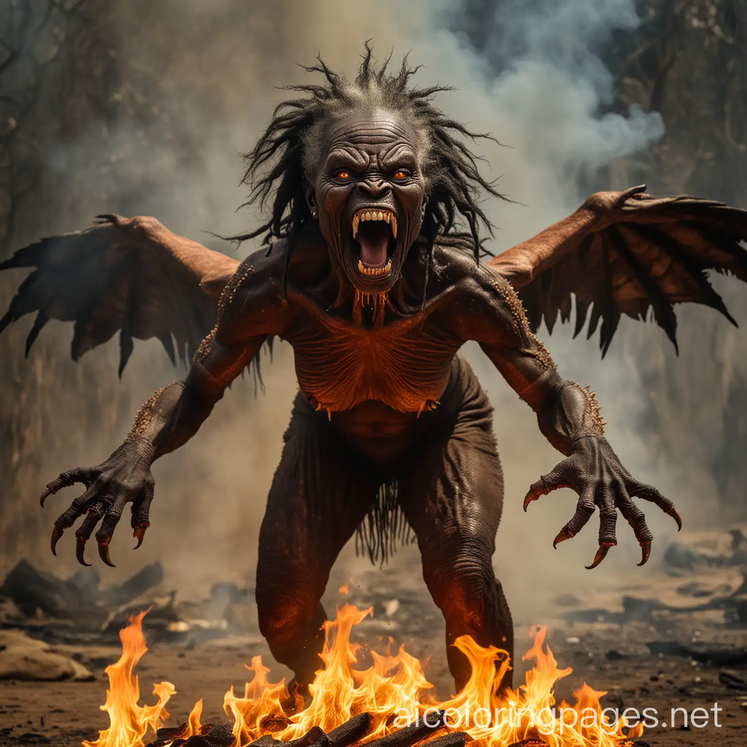 Fiery-Flying-African-Female-Monster-with-Fangs