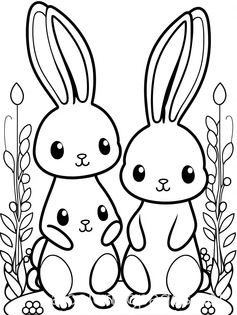 Kawaii-Rabbits-Coloring-Page-Minimalistic-Black-Outline-on-White-Background