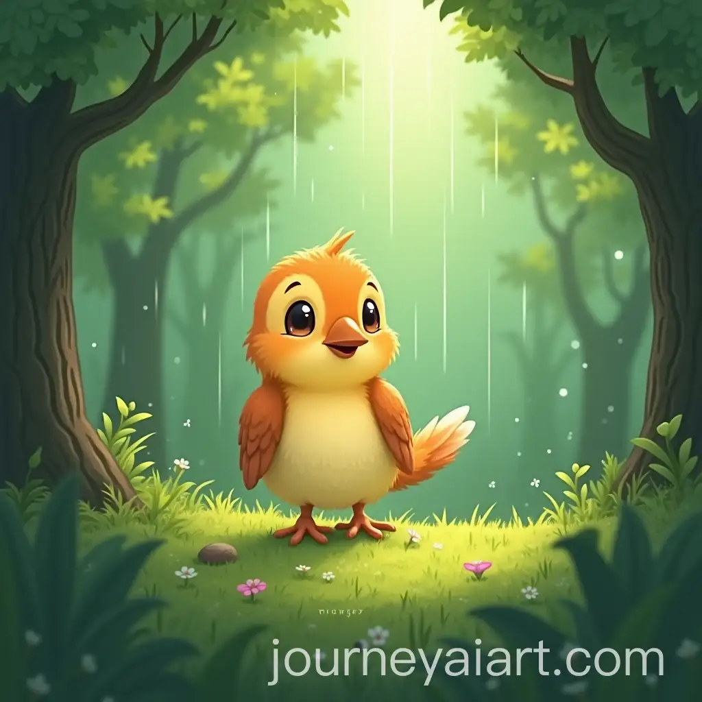 Lush-Green-Forest-Scene-with-Sparrow-Rescuing-Baby-Rabbit
