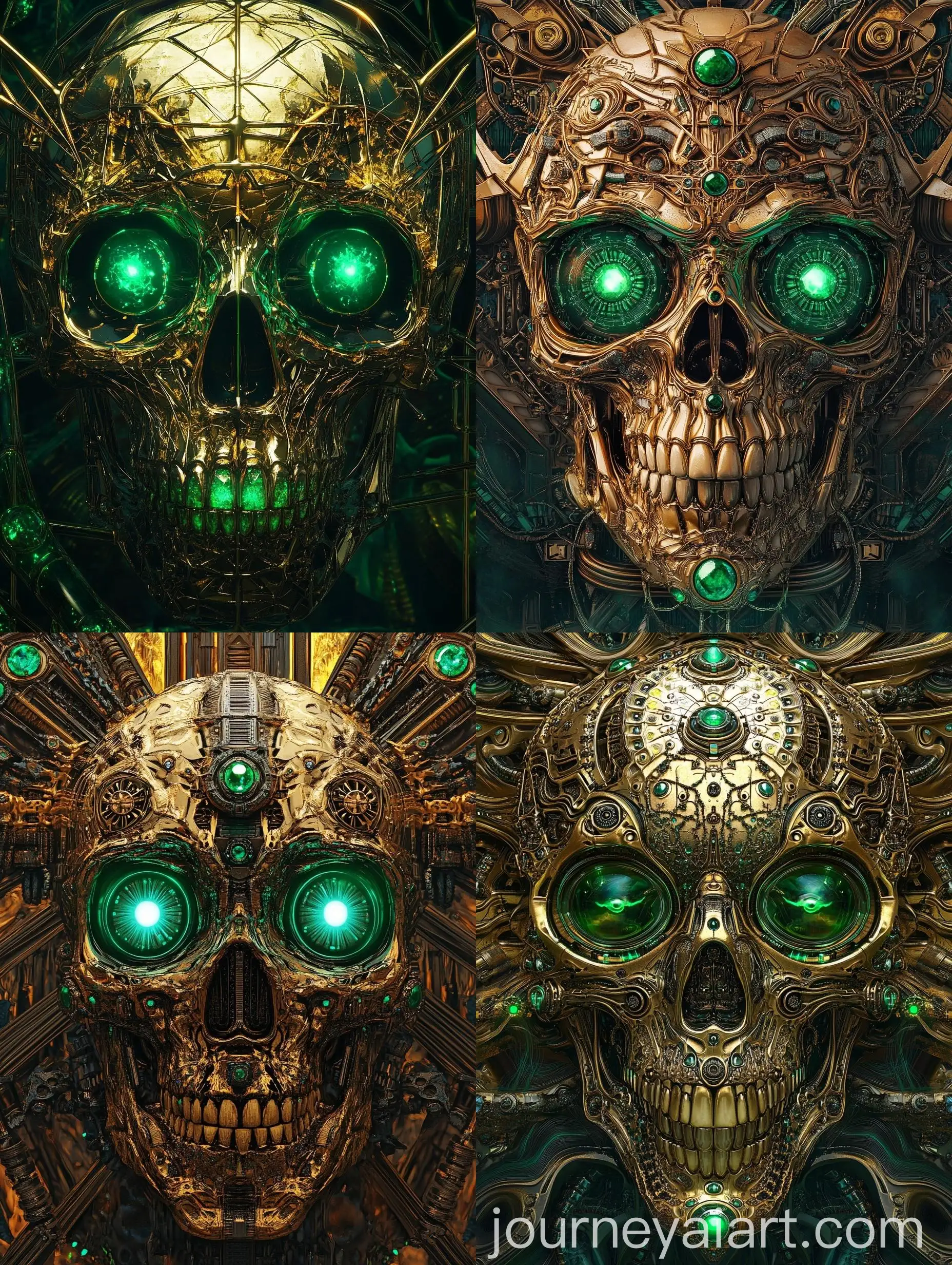 Art-Nouveau-Style-Cybernetic-Skull-with-Green-Eyes-and-Radiant-Gems