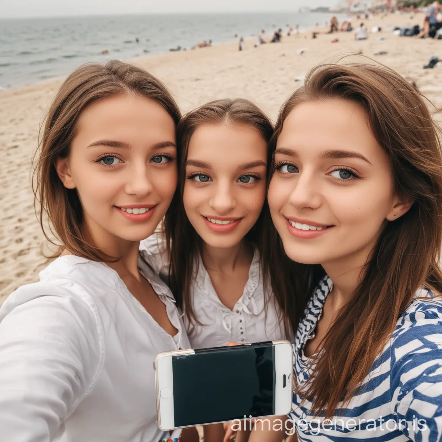 Pretty polish girls having a selfie on Baltic beach