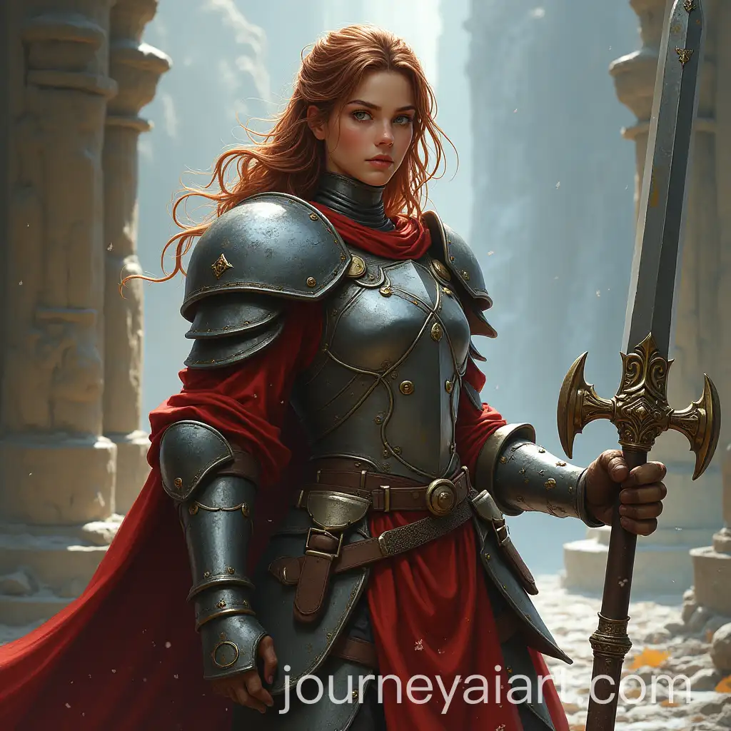 Female-Warrior-Paladin-in-Dungeons-Dragons-Armor-with-Hammer-and-Magic-Sword